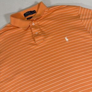 Polo Ralph Lauren Custom Fit Polo Shirt Men's XL Orange Striped Short Sleeve